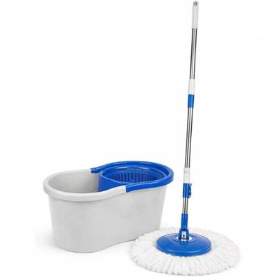 Mop Giratório Fit Lava e Seca Pisos Aço Inoxidável Centrífuga 360 Balde 8L Azul e Cinza