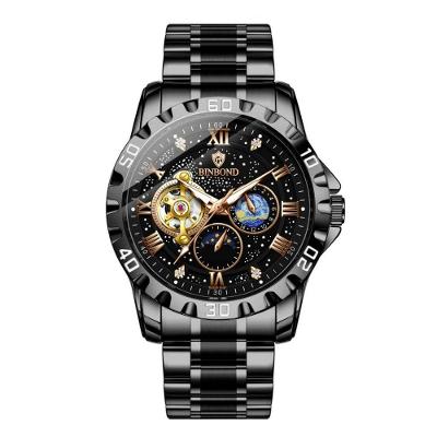 Relógio Masculino Automático Turbilhão Aço Inox Preto Binbond
