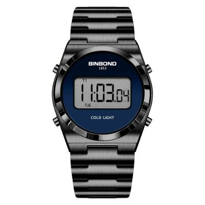 Relógio Esportivo Digital para Homens em Aço Inox com Cronógrafo Preto Azul Binbond