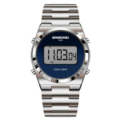 Relógio Esportivo Digital para Homens em Aço Inox Azul e Prata Binbond