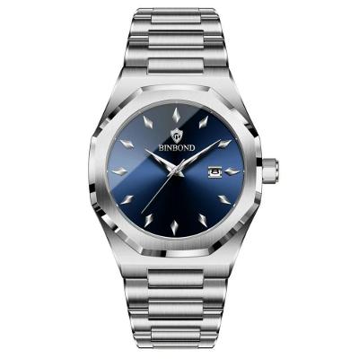 Relógio de Pulso Masculino Esportivo Azul Prata em Aço Inox Binbond