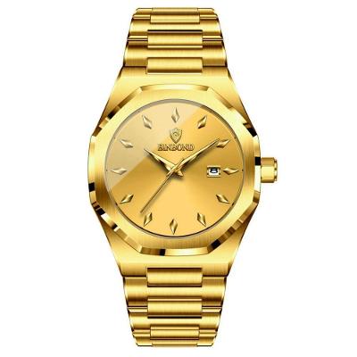 Relógio de Pulso Masculino Dourado em Aço Inox com Data Automática Binbond