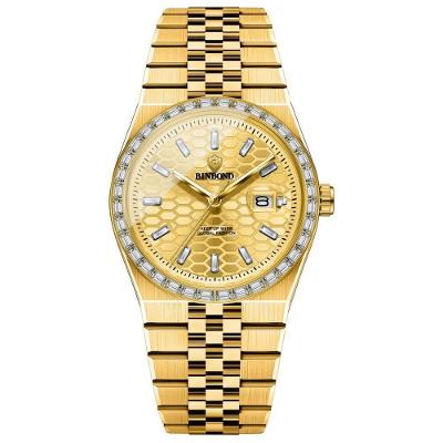 Relógio Masculino Estilo Clássico de Aço Inox Dourado Binbond