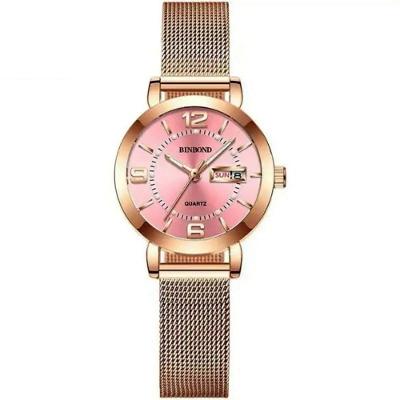 Relógio de Pulso Feminino Slim Clássico Aço Inox Rosa Binbond