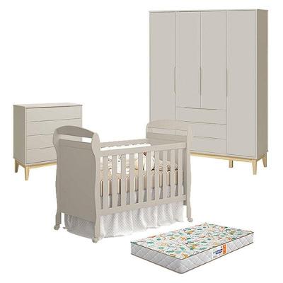 Quarto de Bebê Elfe Classic 4 Portas 3 Gavetas MDF Bege Reller Móveis