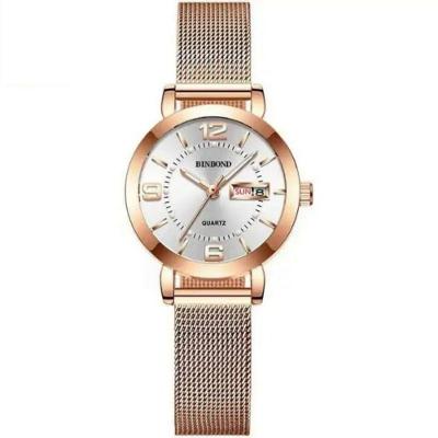 Relógio Feminino Slim Analógico Aço Inox Resistente à Água Branco Binbond