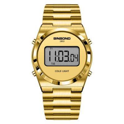 Relógio Esportivo Digital para Homens em Aço Inox Dourado Binbond