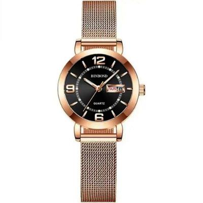 Relógio de Pulso Feminino Slim Analógico Aço Inox Preto Binbond