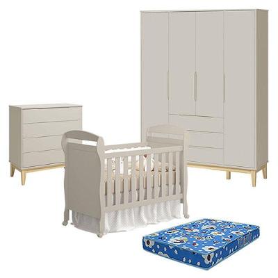 Quarto de Bebê Elfe Classic 4 Portas 4 Gavetas MDF Areia Acetinado Reller Móveis