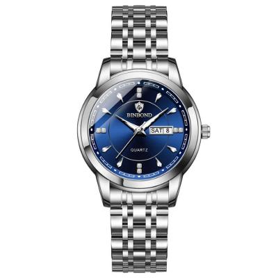 Relógio de Pulso Feminino Quartzo Analógico em Aço Inox Azul Binbond