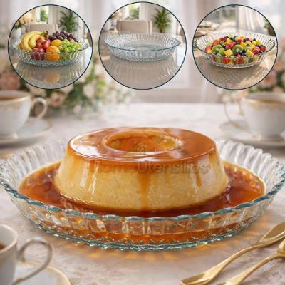 Prato com Borda em Vidro Centro de Mesa Multiuso para Bolo Pudim Torta e Frutas Elegante