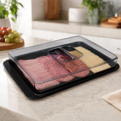 Pote Porta Frios Acrílico Hermético com 2 Divisórias Preto para Presunto Queijo e Salame
