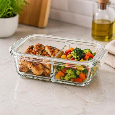 Pote Marmita de Vidro Borossilicato 1040ML 2 Compartimentos Hermético para Micro-ondas Forno