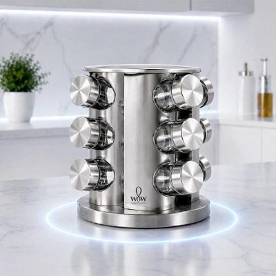 Porta Tempero Giratório 360 Inox com 12 Potes de Vidro Organizador para Cozinha Moderna