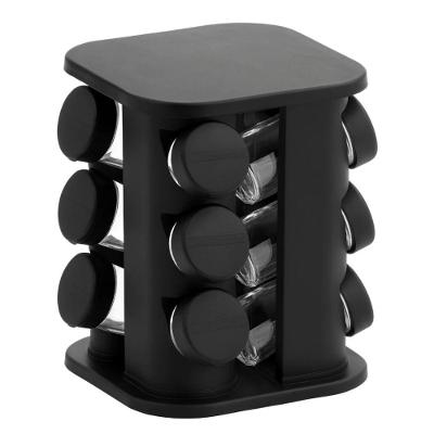 Porta Tempero Giratório 360 com 12 Potes Plástico e Vidro-acrílico Preto