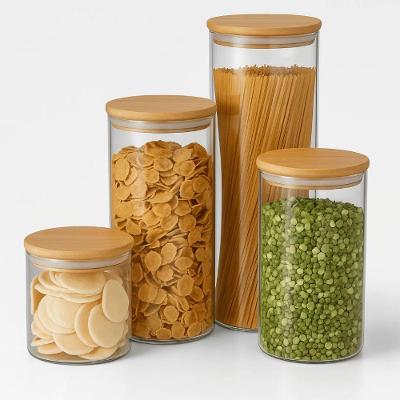 Porta Mantimentos Kit de Potes Herméticos com Tampa de Bambu Vidro Borossilicato e Silicone Vedação