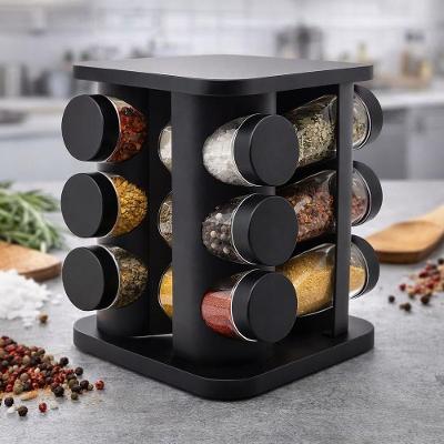 Porta Temperos Giratório Premium com 12 Potes de Vidro 85ml Base 360 para Cozinha Preto