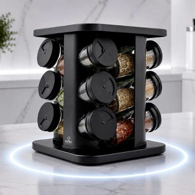 Organizador de Condimentos Porta Tempero Giratório 360 com 12 Potes de Vidro para Cozinha Preto