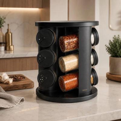 Porta Temperos Giratório 360 Organizador com 9 Potes de Vidro 85ml Base 360° para Cozinha Preto