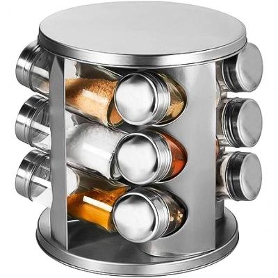 Porta Condimentos 12 Potes Base Giratória Aço Inox Vidro 40CM Cinza Futuro Casa