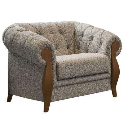 Poltrona Decorativa Milano Capitone Bouclé com Pés Torneados Bege Milani Movelaria