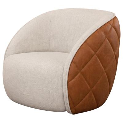 Poltrona Decorativa Essence Base Fixa Linho e Courino Bege Milani Movelaria