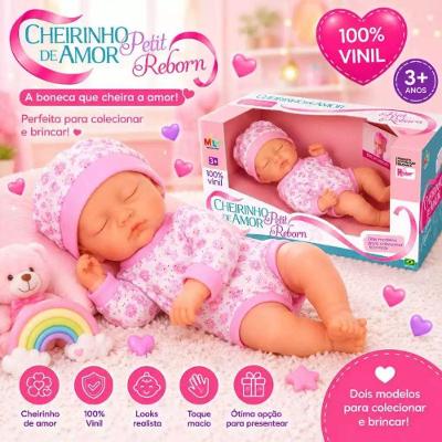 Boneca Cheirinho de Amor Petit Reborn Realista Dormindo com de Bebê Branco