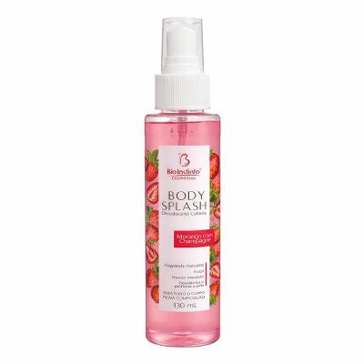 Body Splash Desodorante Colônia Morango com Champagne Feminino Fragrância Frutal Refrescante Doce