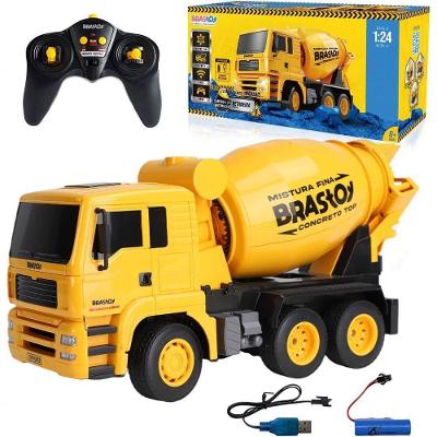 Betoneira Caminhão de Construção 1:24 com Controle Remoto Tambor Giratório Amarelo
