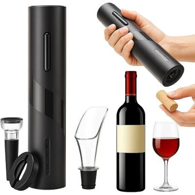 Abridor de Vinho Elétrico 4 Peças com Saca Rolha Automático e Bico Dosador e Rolha a Vácuo Preto