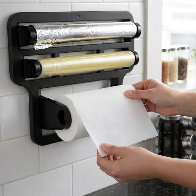 Suporte para Rolos de Cozinha 3 em 1 Plástico com 2 Ganchos Organizador para Papel Toalha Alumínio