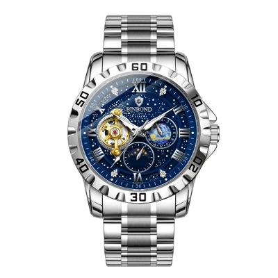 Relógio Masculino Turbilhão de Aço Inoxidável Design Estelar Azul Prata Aço Inox Cronômetro Azul