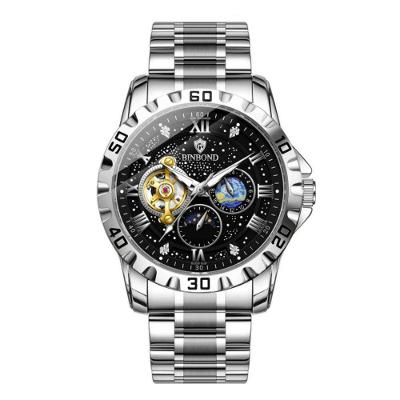 Relógio Masculino Turbilhão de Aço Inoxidável Aço Inox Prata e Preto Binbond