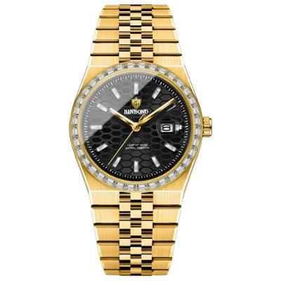 Relógio Masculino Estilo Clássico Aço Inox à Prova D'água Preto e Dourado Binbond