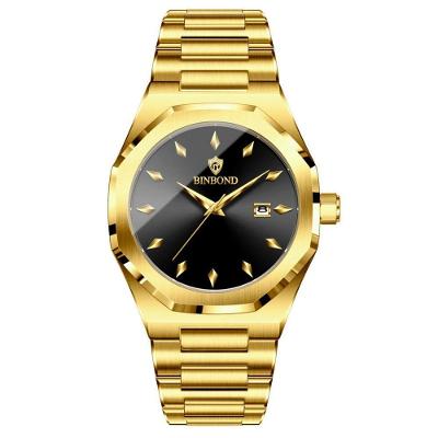 Relógio de Pulso Masculino Quartzo Preto Dourado Esportivo Aço Inox Binbond