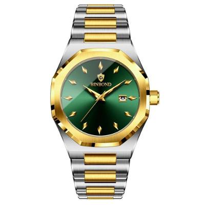 Relógio de Pulso Masculino Esportivo de Quartzo em Aço Inox com Data Automática Verde Binbond