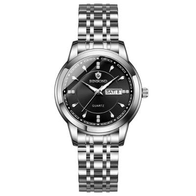 Relógio de Pulso Feminino Quartzo Analógico em Aço Inox com Display LED Preto Binbond