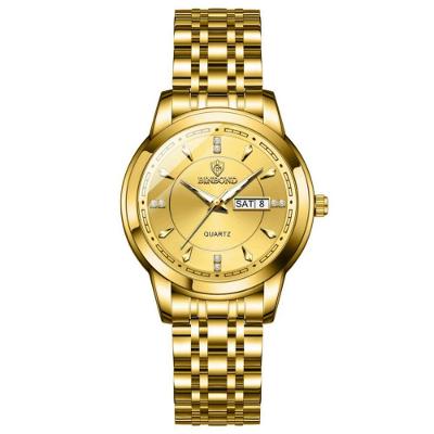 Relógio de Pulso Feminino Dourado Analógico em Aço Inox com Display LED Binbond