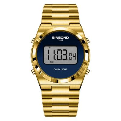 Relógio de Pulso Esportivo Azul Dourado Digital em Aço Inox Azul Binbond