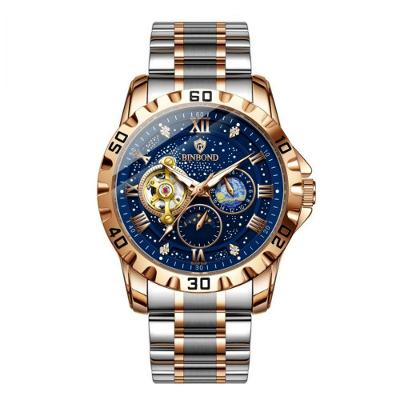 Relógio Masculino Turbilhão de Aço Inoxidável Design Estelar Azul Analógico Aço Inox Azul Binbond