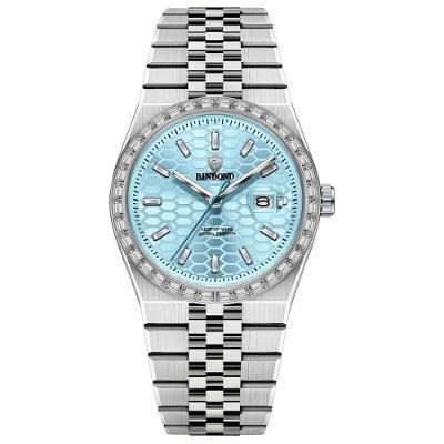 Relógio Masculino Estilo Clássico de Aço Inox Azul Claro Binbond
