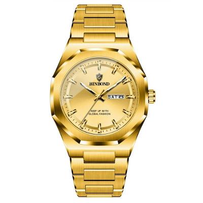 Relógio Masculino Design Esportivo Aço Inox com Luz Noturna Dourado
