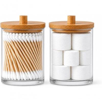 Pote Organizador Kit 2 Potes com Tampa de Bambu Acrílico Transparente para Banheiro e Mesa