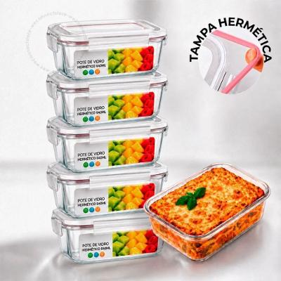 Conjunto 5 Potes de Vidro Herméticos Marmita Fit 640ML