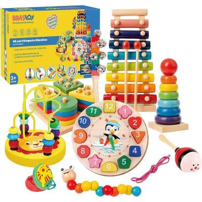 Brinquedo Educativo Montessori Conjunto de Madeira 8 Peças Coordenação e Aprendizado Amadeirado