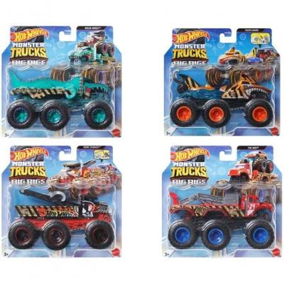 Brinquedo Caminhão Reboque Surpresa Monster Trucks 6 Rodas Branco Hot Wheels Escala 1:64
