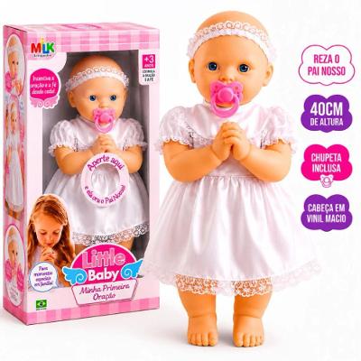 Boneca Little Baby Minha Primeira Oração Reproduz Pai Nosso Brinquedo Educativo Branco