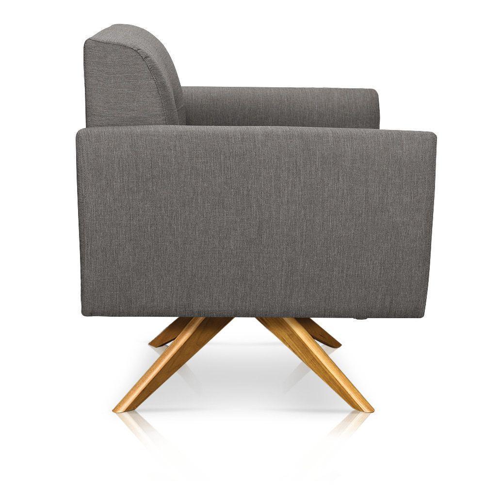 Poltrona Giratória Elisa Linho Grafite A26 Base Madeira Ma30 - 3