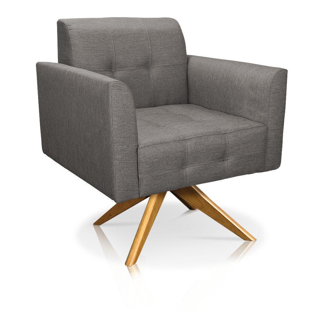 Poltrona Giratória Elisa Linho Grafite A26 Base Madeira Ma30 - 5