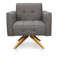 Poltrona Giratória Elisa Linho Grafite A26 Base Madeira Ma30 - 1